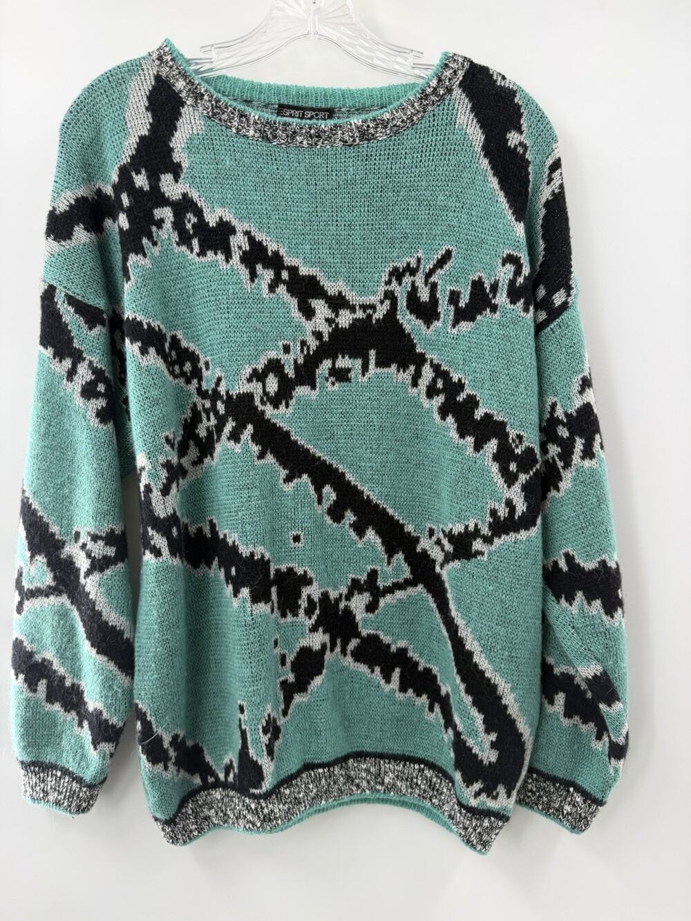 Esprit Sport Women’s Long Sleeve Vintage Abstract Sweater Green Black Small